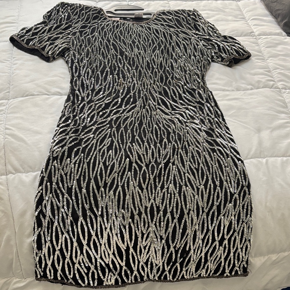 Laurence Kazar Black and Silver Mini Dress